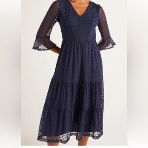 NWT Boden Rosanna Dress Swiss Dot Embroidered Dark Blue Dress US10